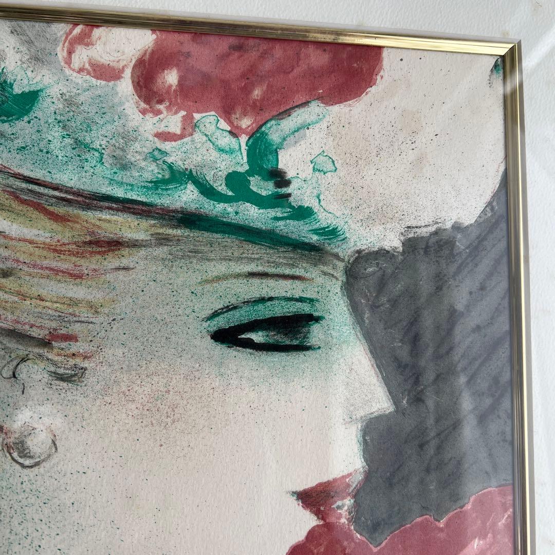 k216r120 フランス画壇の巨匠カシニョール 額装絵画「バラと横顔の肖像」