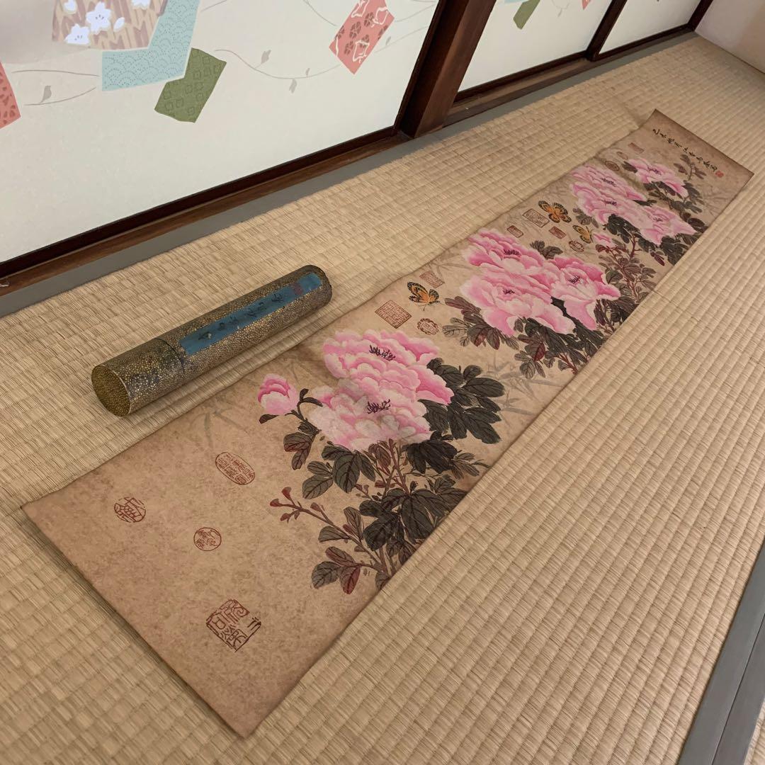 中国絵画　逸品 清国 名家 馬荃 清代の女性 花鳥画の至高の美 巻物絵　肉筆保証