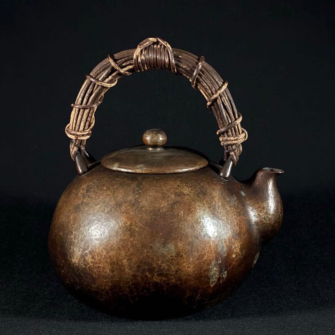 大型 玉川堂 無形文化財 鎚起 鎚目紋 口打出 銅瓶 湯沸 薬缶 草蔓提手