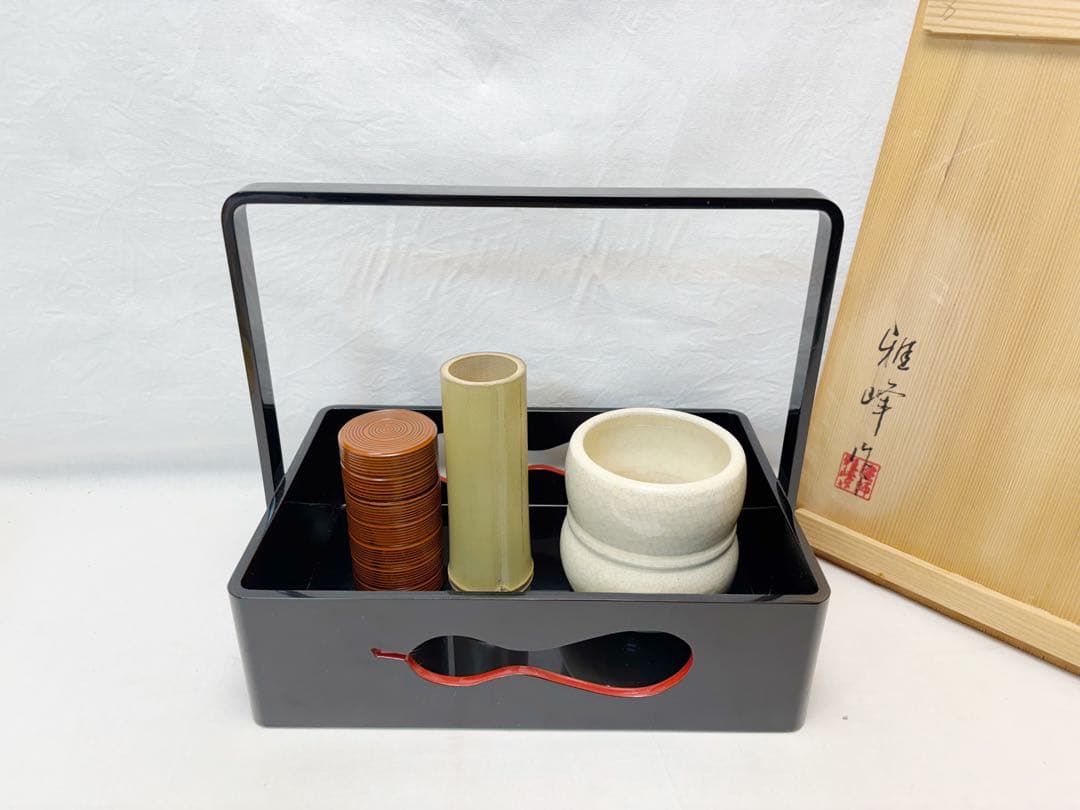 未使用 茶道具 雅峰作 輪島塗 瓢箪透かし 手付莨盆 檜垣良多造 香炉釉瓢形火入