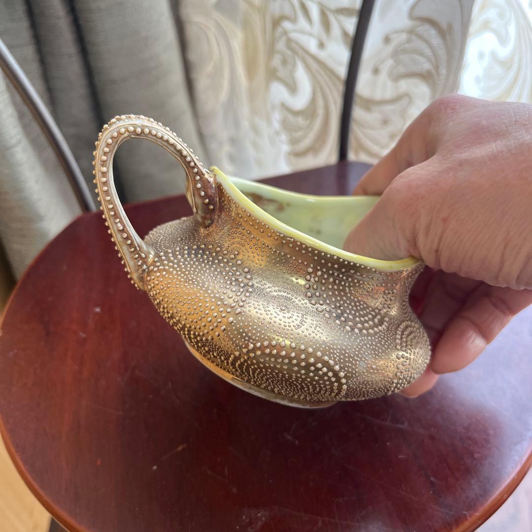 オールドノリタケ金と金点盛りのクリーマー美術品メープル印1890年代技術力の凄さ