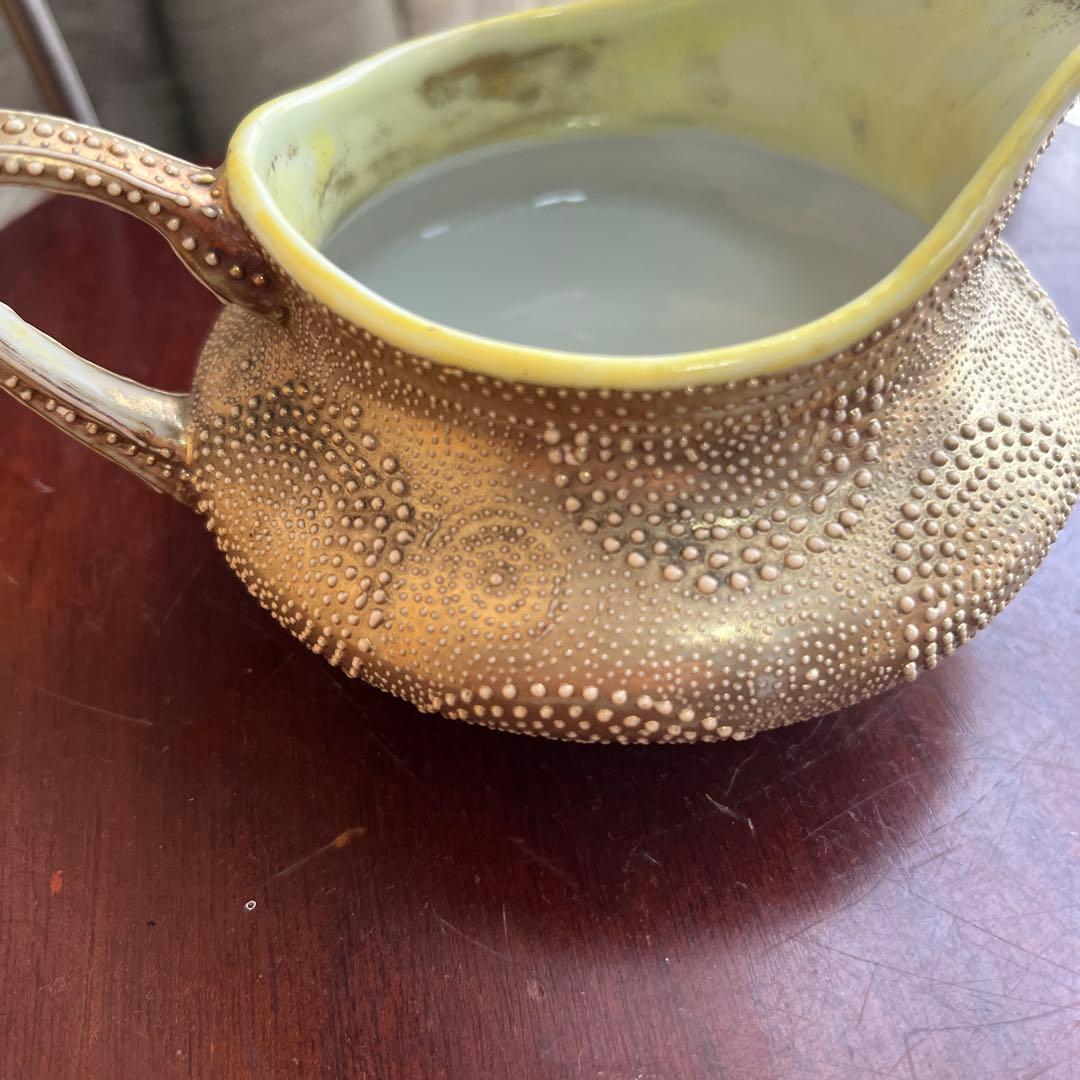 オールドノリタケ金と金点盛りのクリーマー美術品メープル印1890年代技術力の凄さ