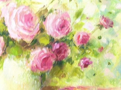 絵画 油絵 青木今陽 肉筆油絵 ピンク色の薔薇