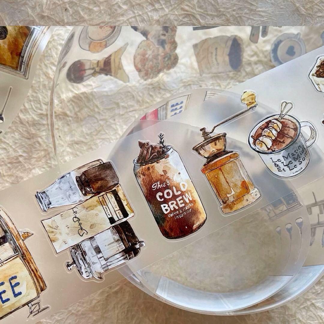 雾面PET 咖啡时光 ダイカット加工 6.5cm×5m 海外マスキングテープ