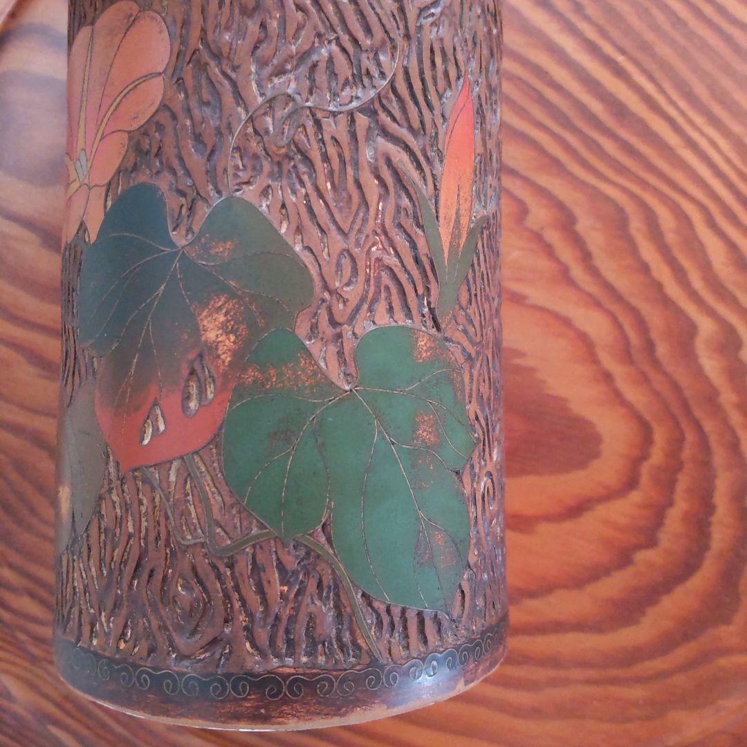 陶胎七宝 筆立て 朝顔 明治 アンティーク