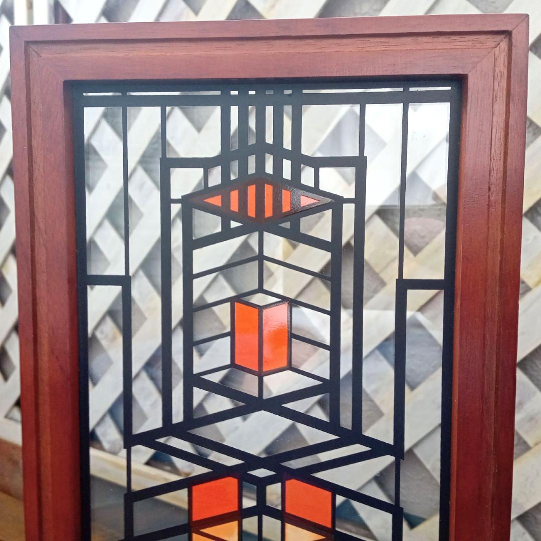フランクロイドライト ステンドグラス木製枠２枚パレード＆ロビー邸グラスマスターズ