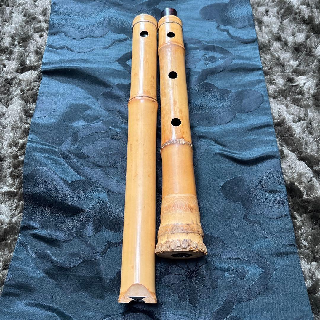 尺八 琴古流 在銘 2印 二尺二寸管 中継ぎ籐巻き銀三線 【音出し確認済み】