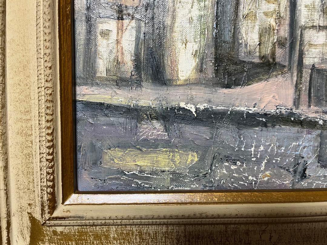 都市風景 油彩画 装飾的なフレーム付き