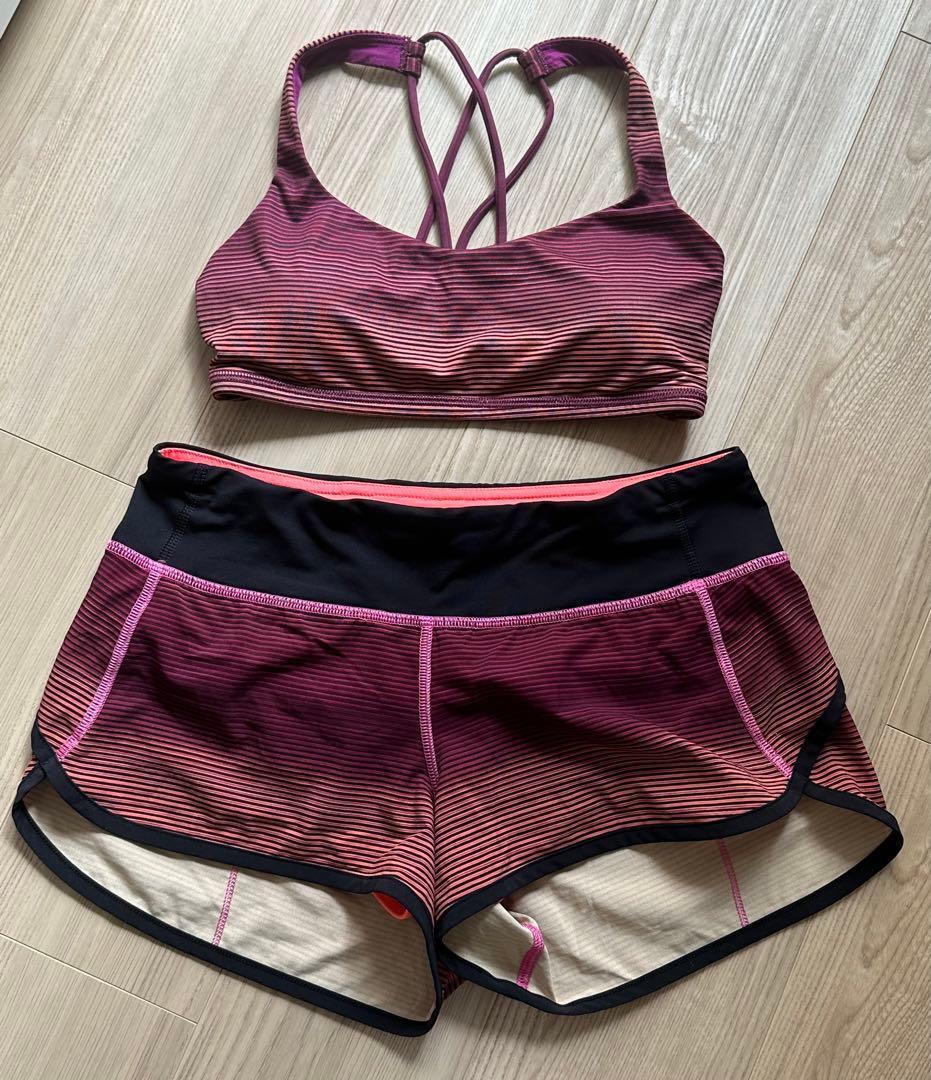 Lululemon スポーツ用ショートパンツ ピンク ブラック ストライプ