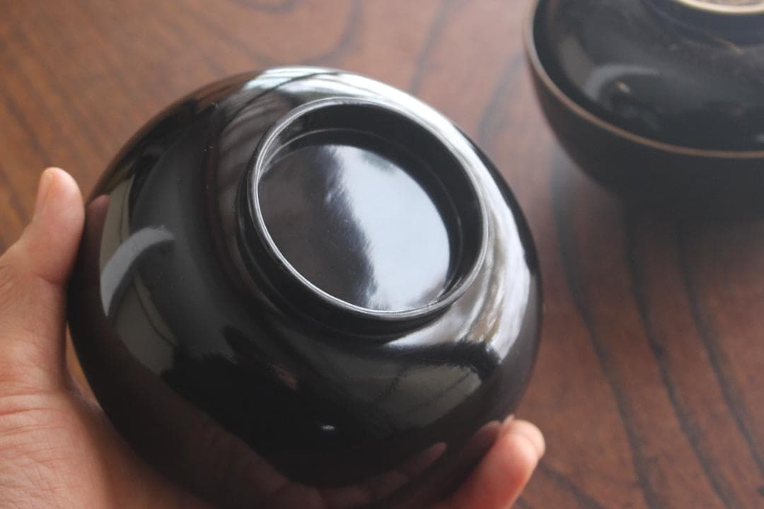 時代逸品！時代金縁黒漆に極上龍富士山沈金の映えるお椀2点（検輪島塗沈金椀懐石椀