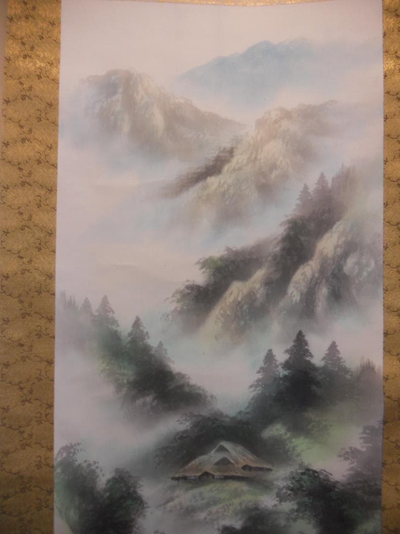 掛け軸 藤野古渓 彩色山水 中島清堂 識箱 絹本 希少 軸装 茶道具 掛軸 美品