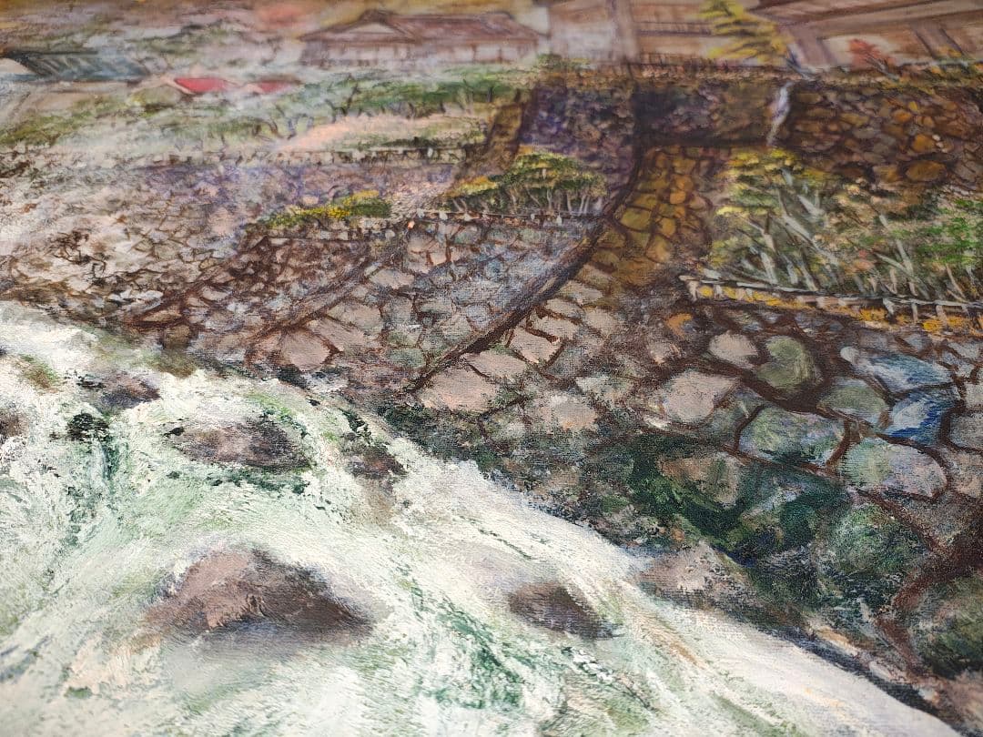 旅館装飾 F30号 大型 額縁 油絵 温泉街 昭和レトロ 店舗什器 アンティーク