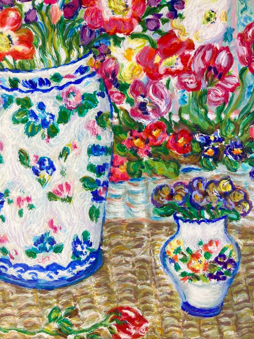 【真作保証】レスリー・セイヤー「花」シルクスクリーン 直筆サイン 版画