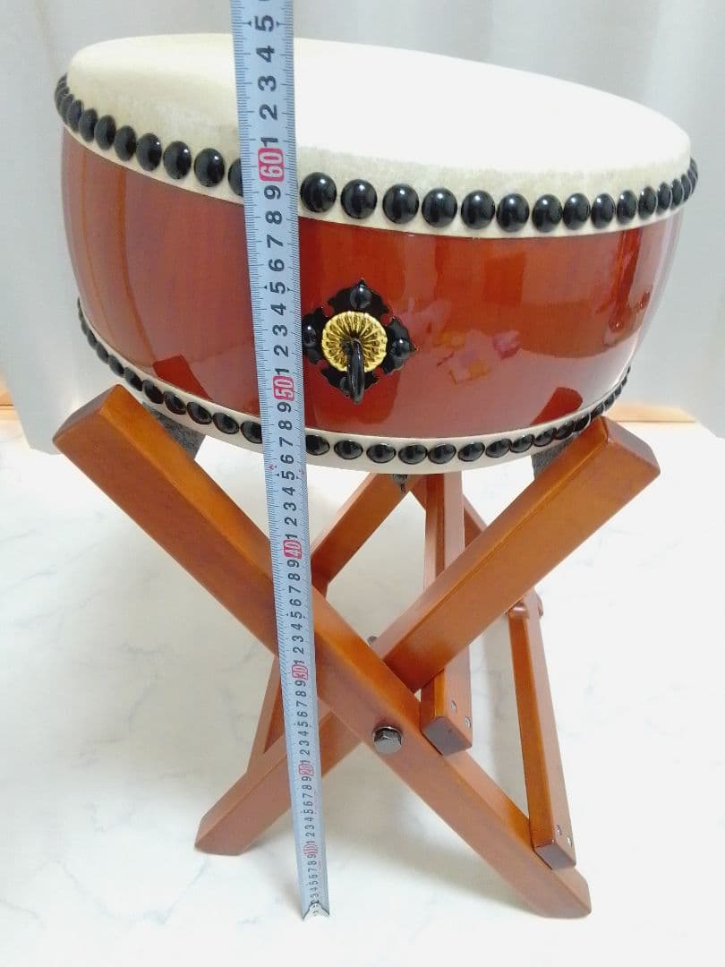 美品 1尺2寸 直径36cm×厚さ16cm 台付 バチ付 和太鼓 平胴太鼓 本皮