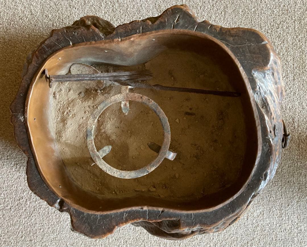 銅製内張り　木製火鉢　骨董品