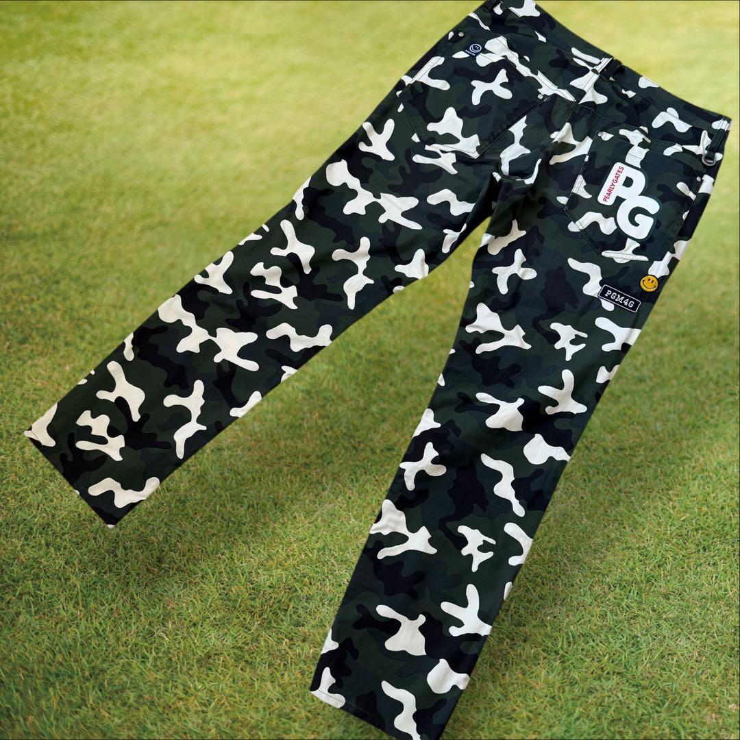 美品　パーリーゲイツ　パンツ　迷彩　黒　白　緑　カーキ　M〜L相当　カモ柄　4