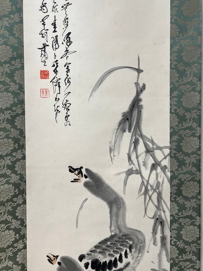 掛け軸　児玉果亭 絵［鴨ノ図］紙本　木箱付！