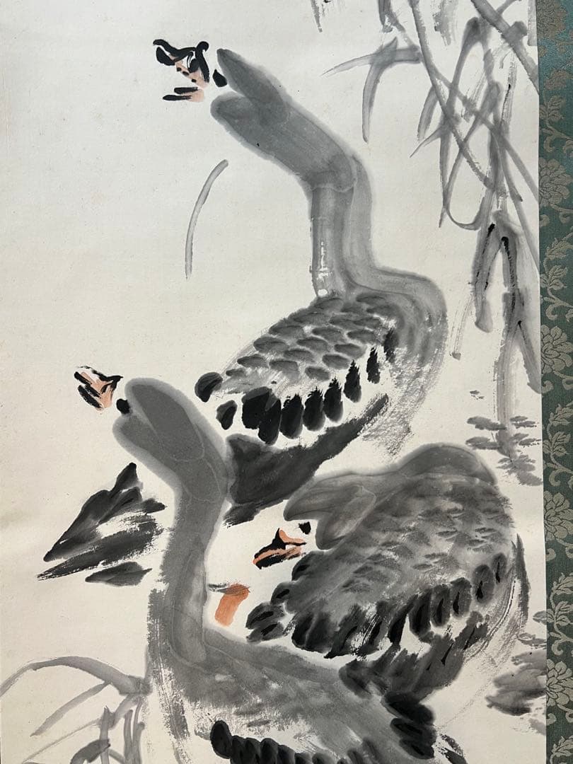 掛け軸　児玉果亭 絵［鴨ノ図］紙本　木箱付！