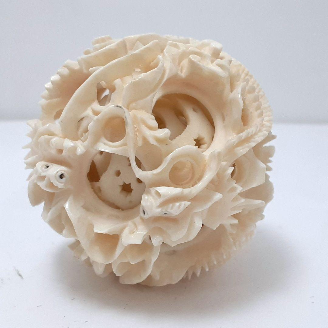 Y1701-12 極上 透かし細工 龍天球置物 総重量55.9 g