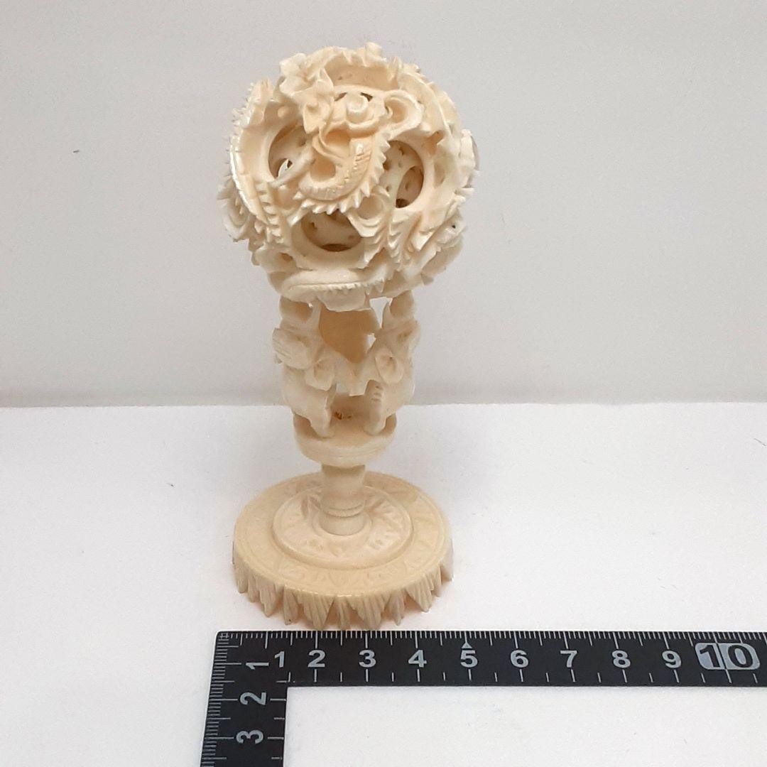 Y1701-12 極上 透かし細工 龍天球置物 総重量55.9 g