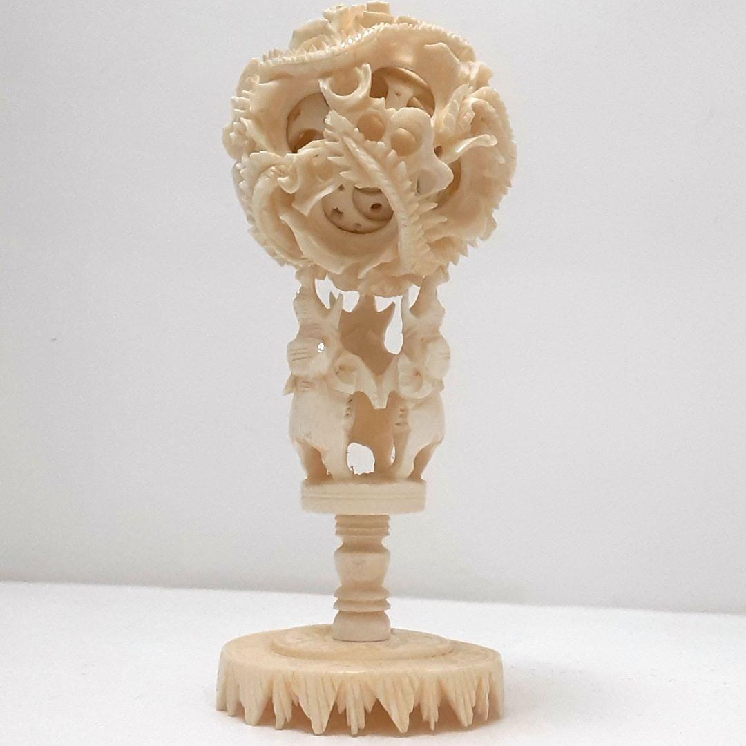 Y1701-12 極上 透かし細工 龍天球置物 総重量55.9 g