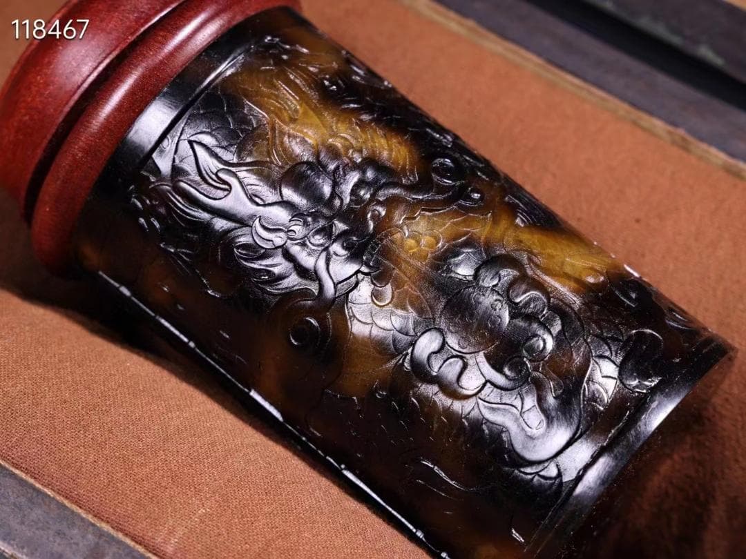 中国古美術・漆器箱付珍品古蔵珍しい高浮彫り龍・鼈甲コオロギ缶案頭・置物・文房具
