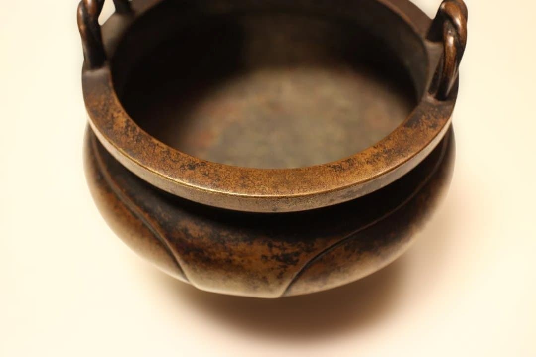 唐物　大明宣徳年製　銅製香炉 ドラゴン彫刻付き　時代保証