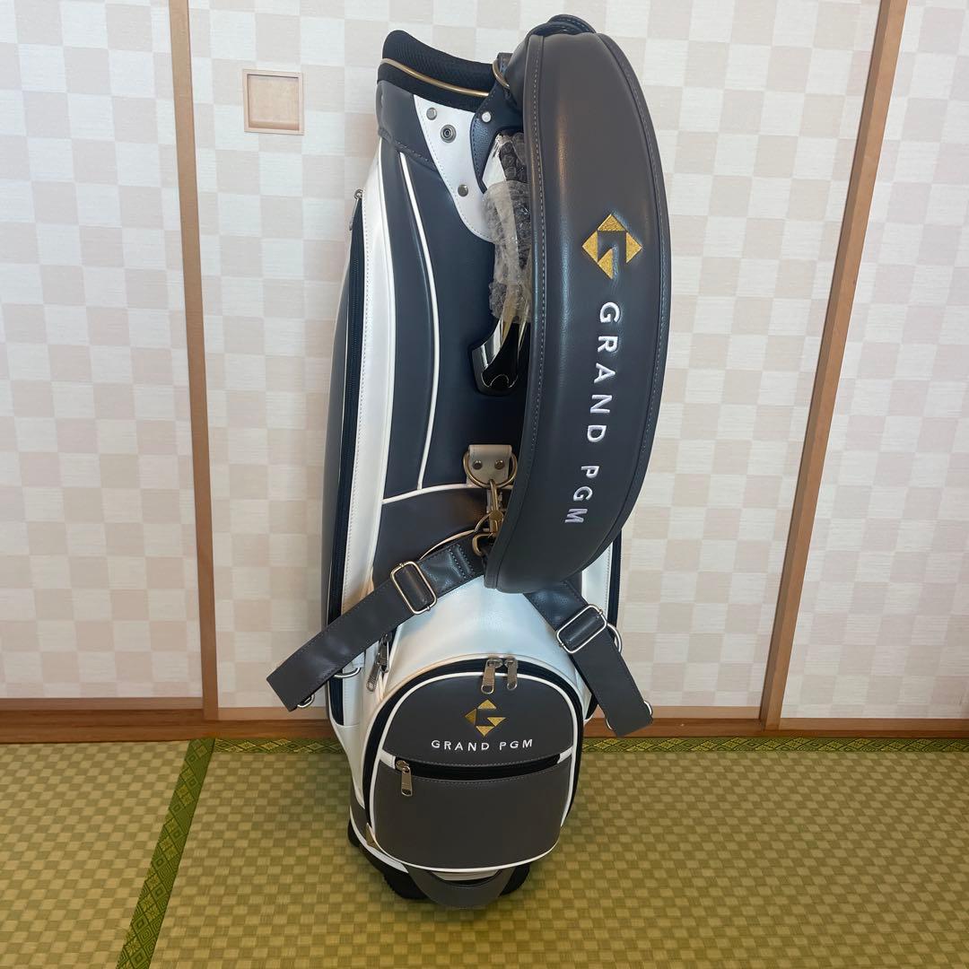 GRAND PGM キャディバッグ ホワイト/グレー : フード付き