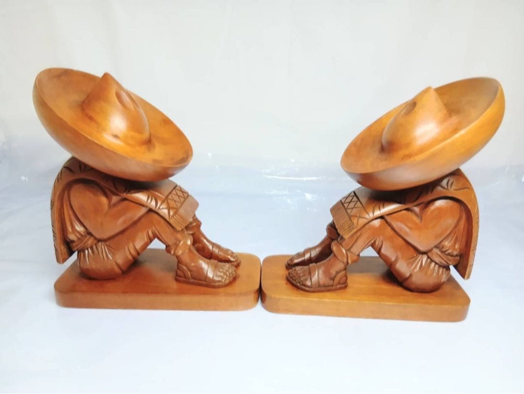天然木　木彫　彫刻　ブックエンド　ビンテージ　メキシコ　置物　インテリア　骨董