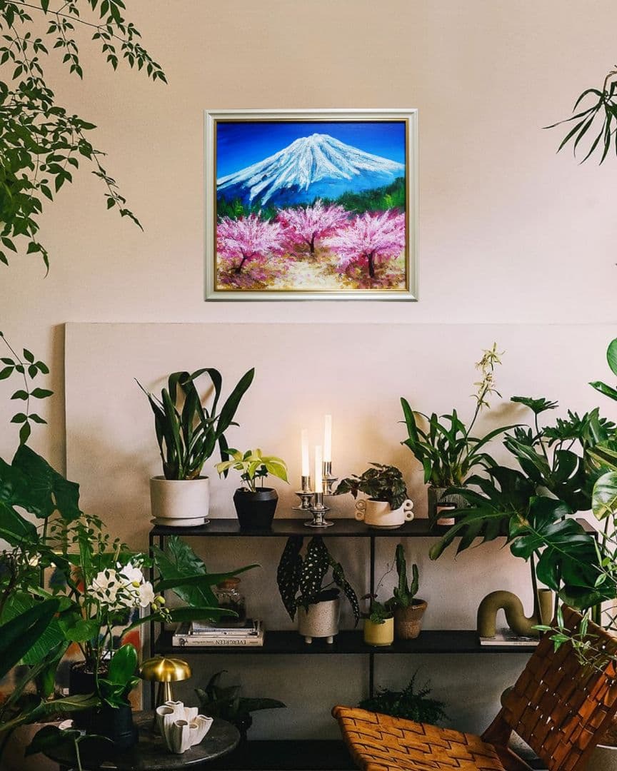 油絵 油彩 油彩画 絵 絵画 【春の富士山】 】