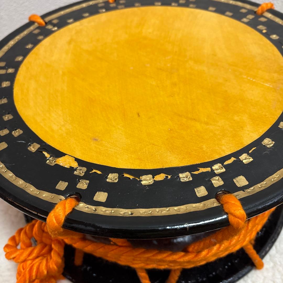 美品　和太鼓 木製 バチ付き　34cm×17cm