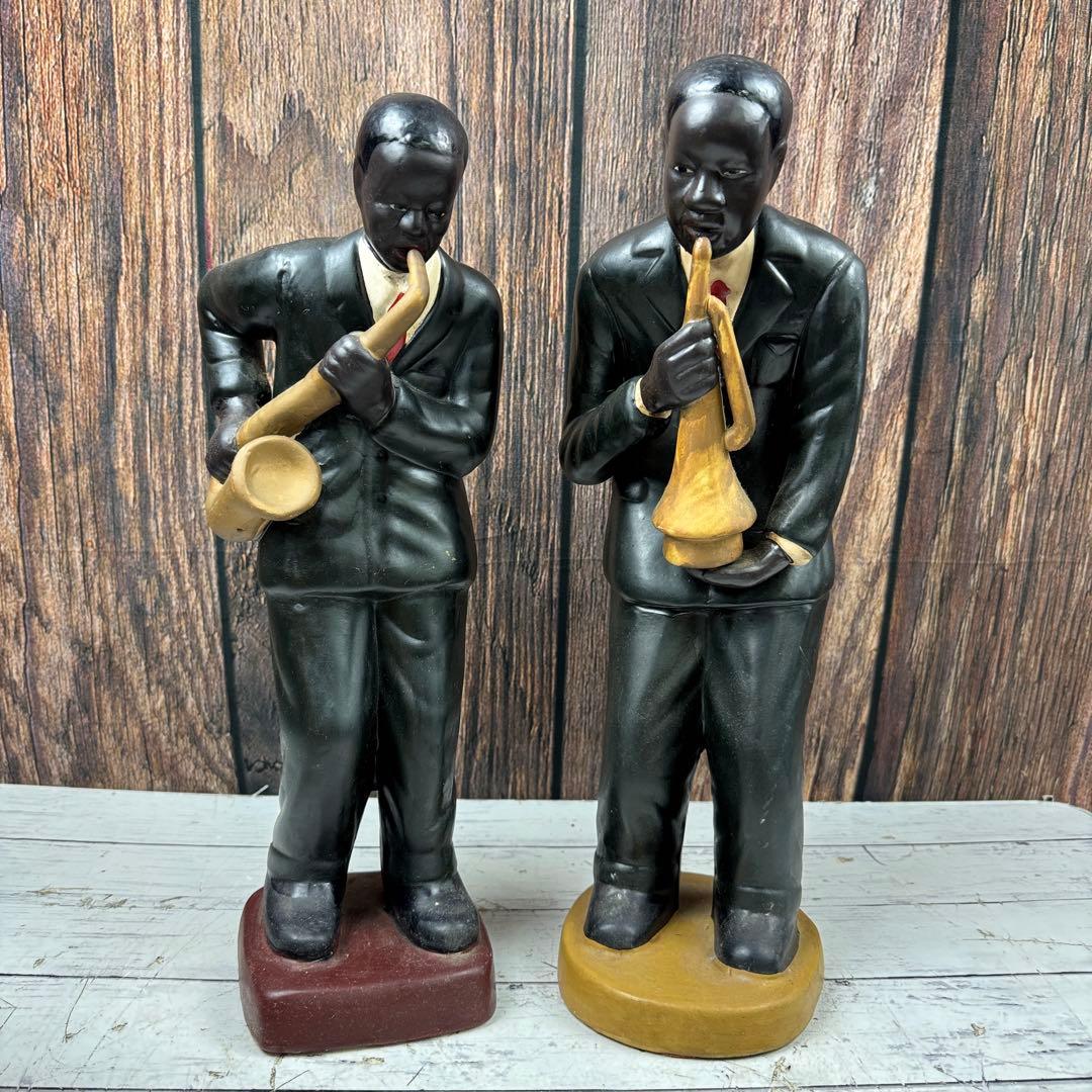 ジャズバンド 置物 黒人バンド 陶器 JAZZ 黒人楽団 6体まとめ