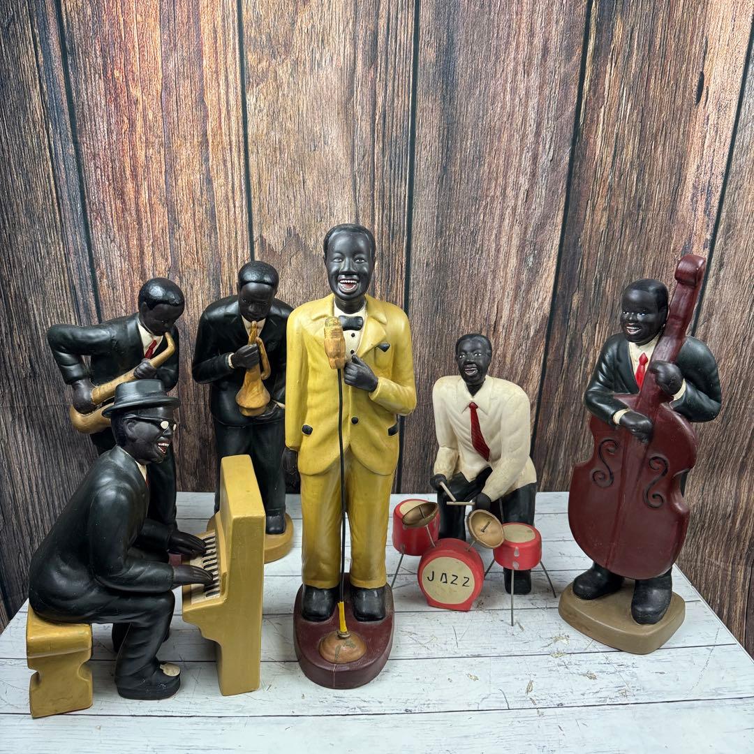 ジャズバンド 置物 黒人バンド 陶器 JAZZ 黒人楽団 6体まとめ