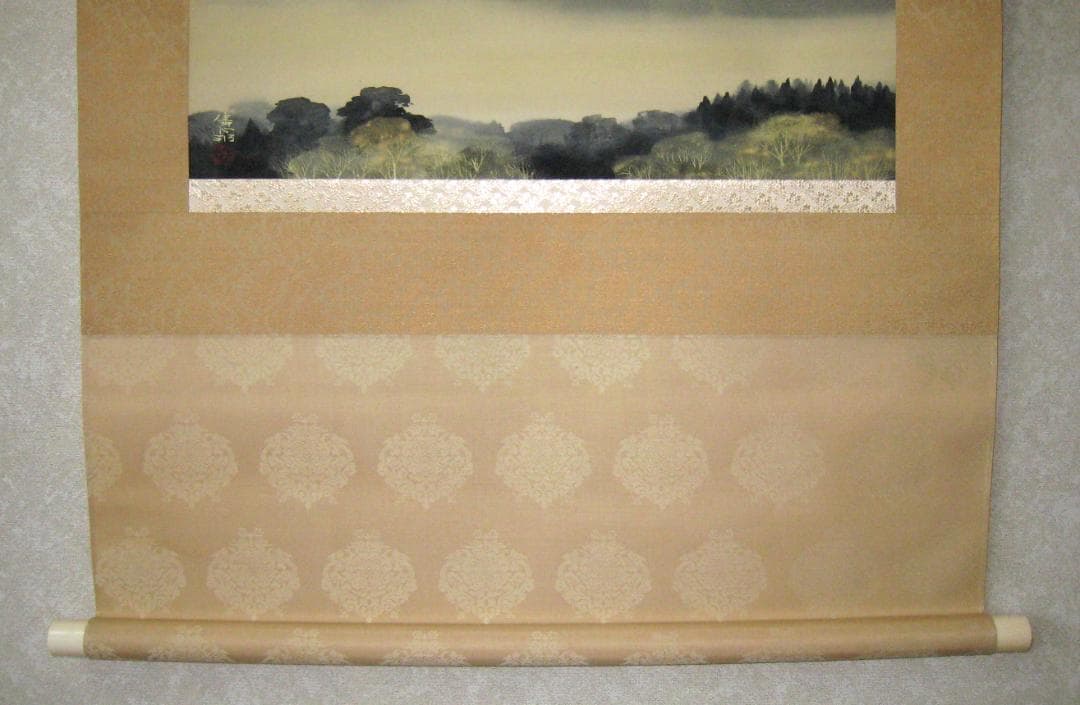 【真筆】掛け軸 掛軸　水墨山湖◆川村憲邦　太巻・共箱・二重箱