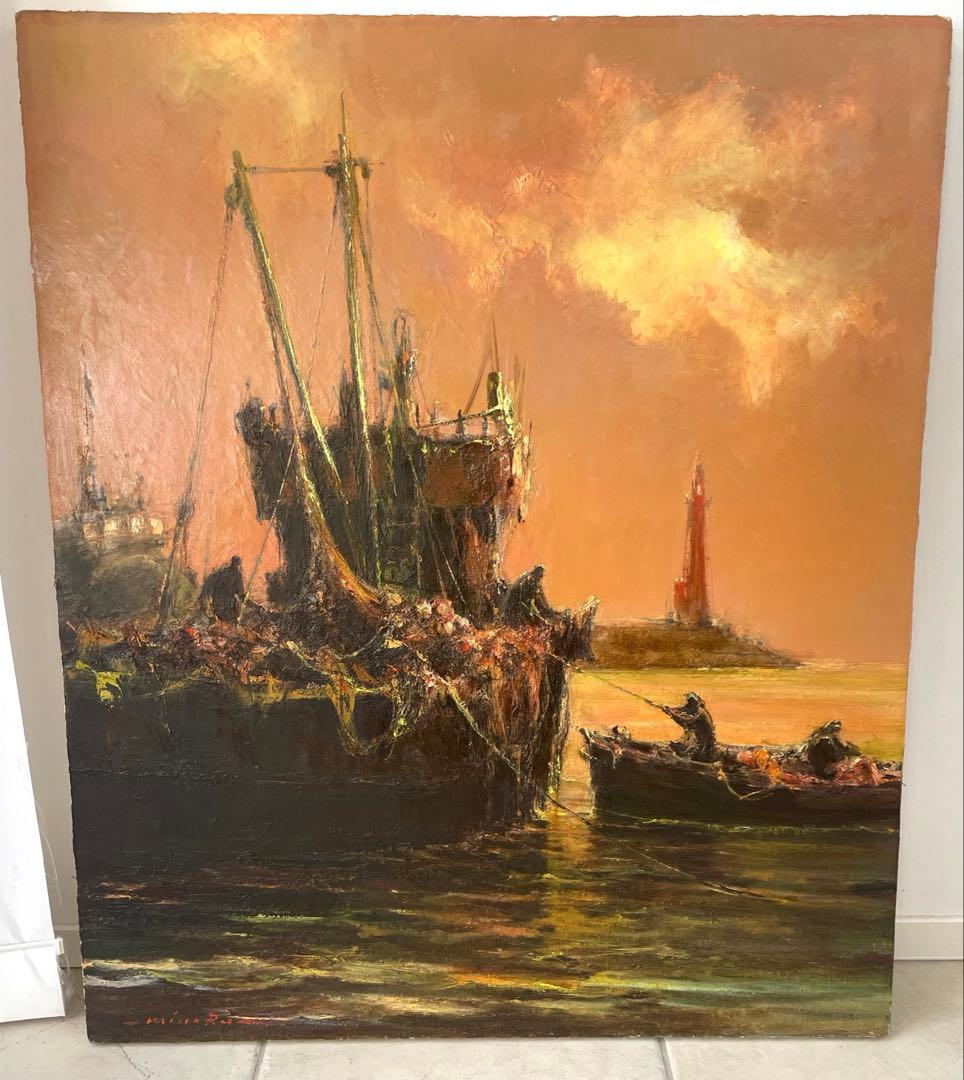 島田稔 【出漁準備】 20号 大判作品 油絵 肉筆 直筆サイン 油彩 ○無所属