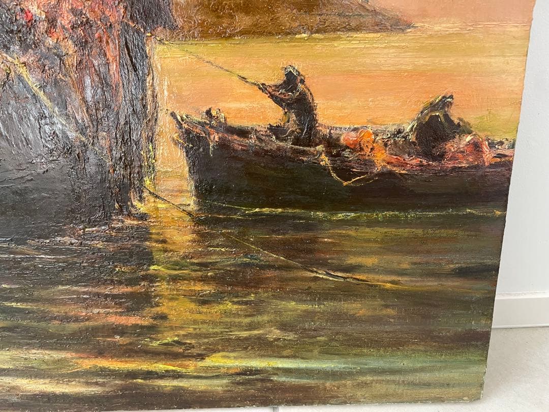 島田稔 【出漁準備】 20号 大判作品 油絵 肉筆 直筆サイン 油彩 ○無所属