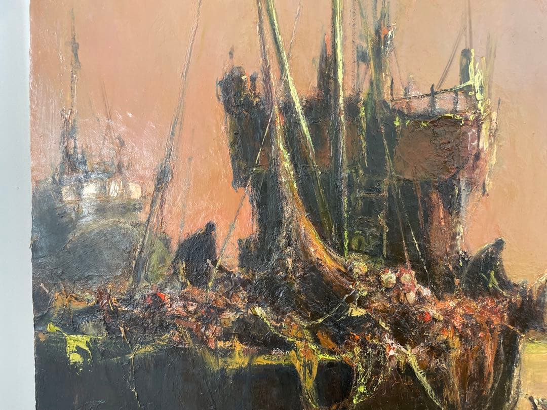 島田稔 【出漁準備】 20号 大判作品 油絵 肉筆 直筆サイン 油彩 ○無所属