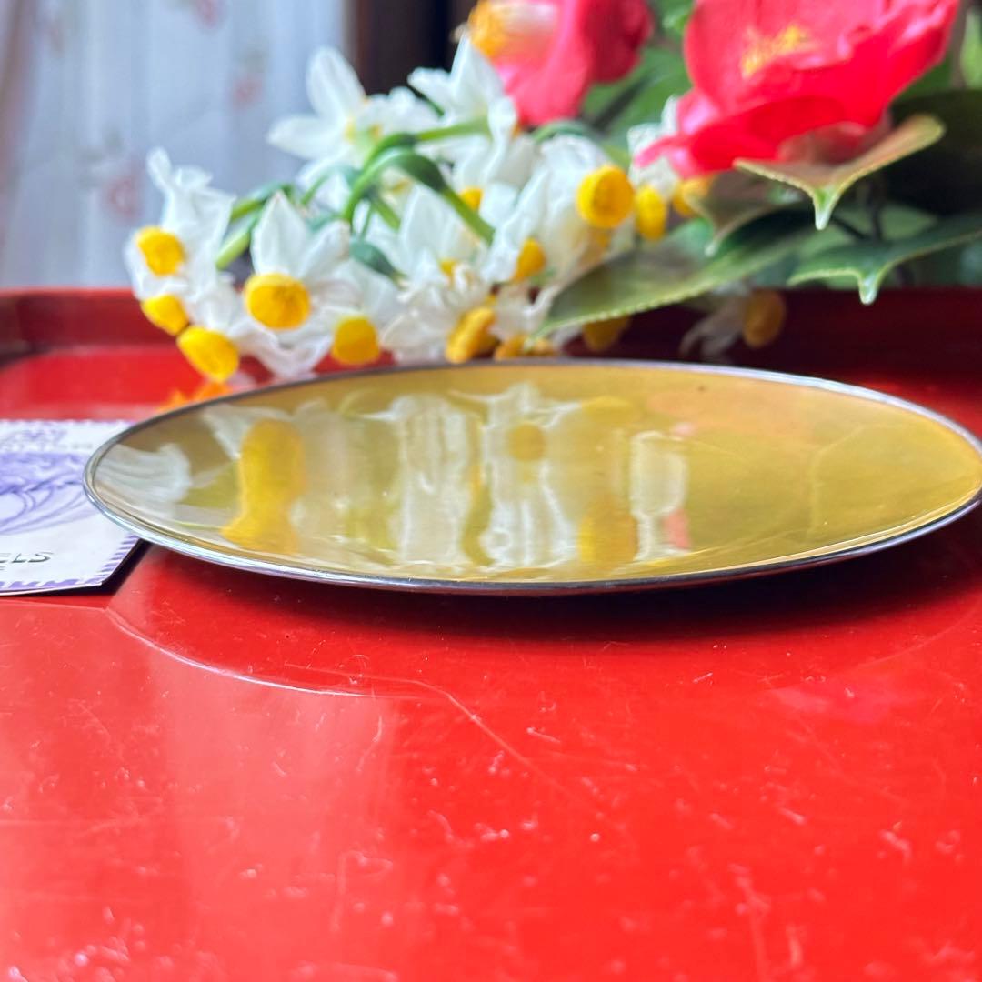 超限定9月10日20時迄‼️愛蔵生駒製松美斎造銀縁黄銅槌目菓子盆G.Ikoma5客