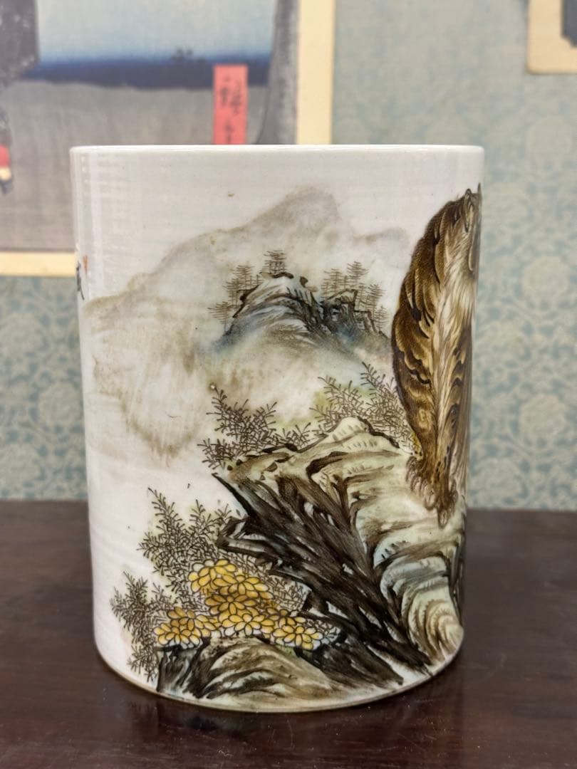 清時代置物　中国美術　古董品　時代物　筆筒焼物