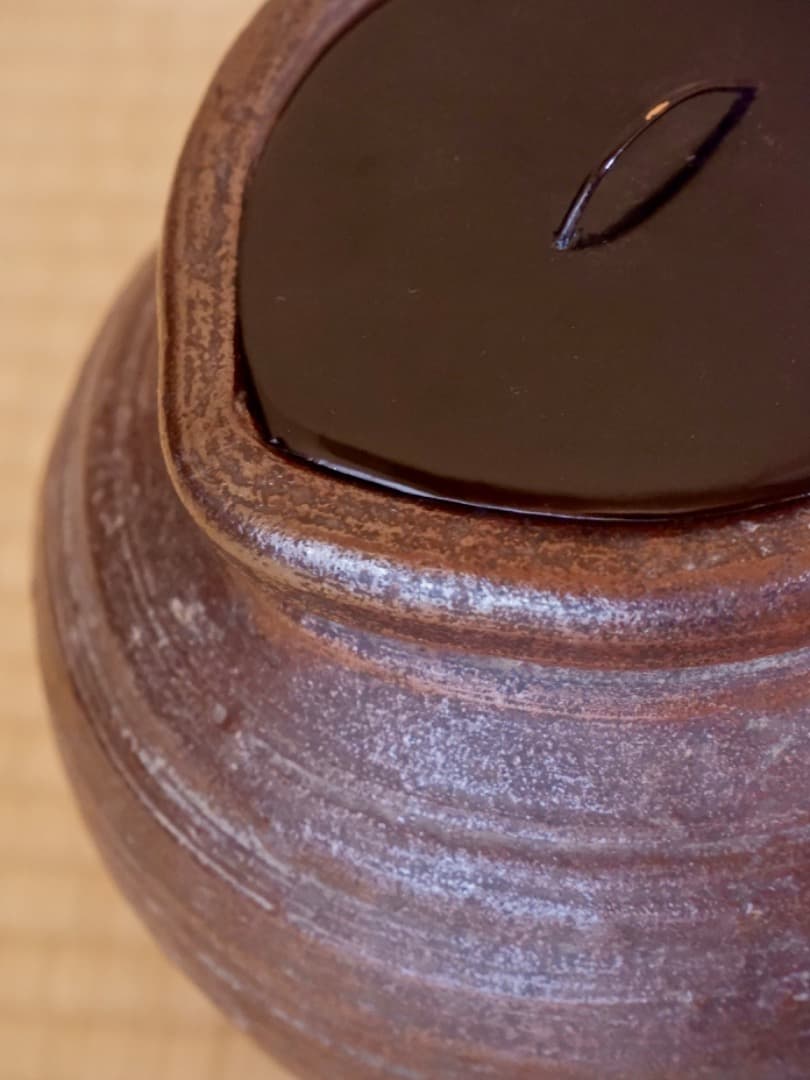 古備前焼　備前水指　塗蓋　茶道具　箱付　古道具　時代物　Q2321