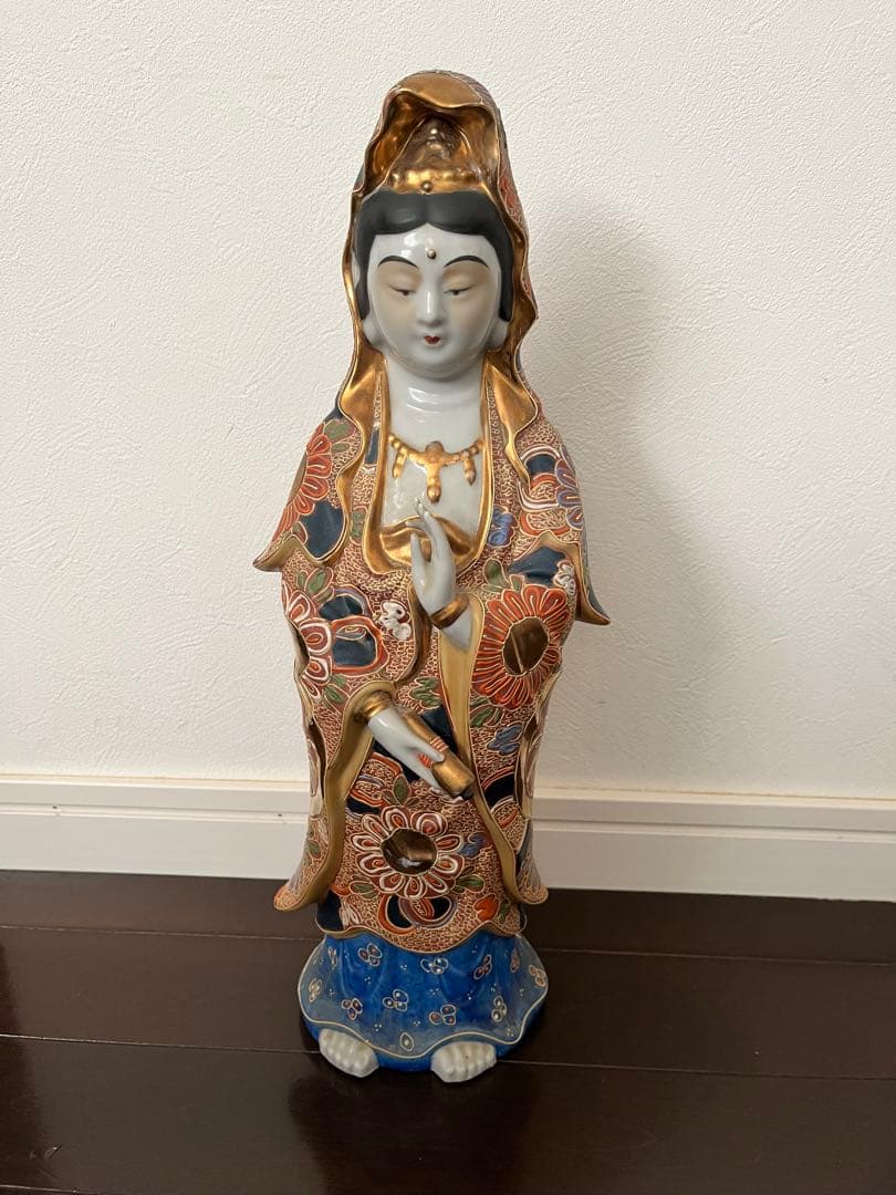 九谷焼　観音菩薩像　観音様　九谷菊仙　アンティーク　優しいお顔　約40㎝超え