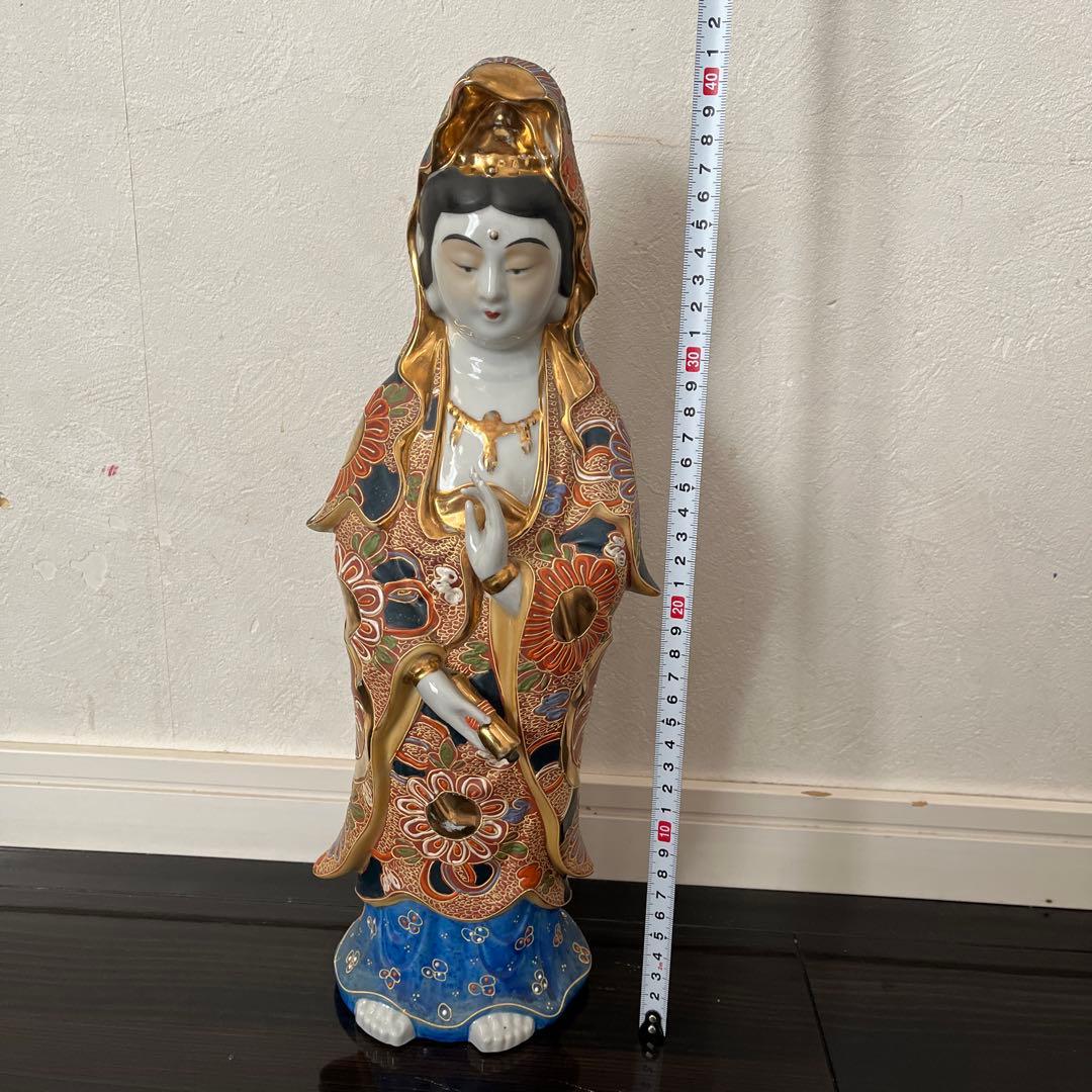 九谷焼　観音菩薩像　観音様　九谷菊仙　アンティーク　優しいお顔　約40㎝超え