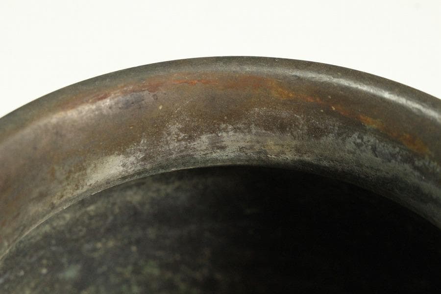 古銅 象耳 花鳥紋 香炉 古美術(K-LC956)