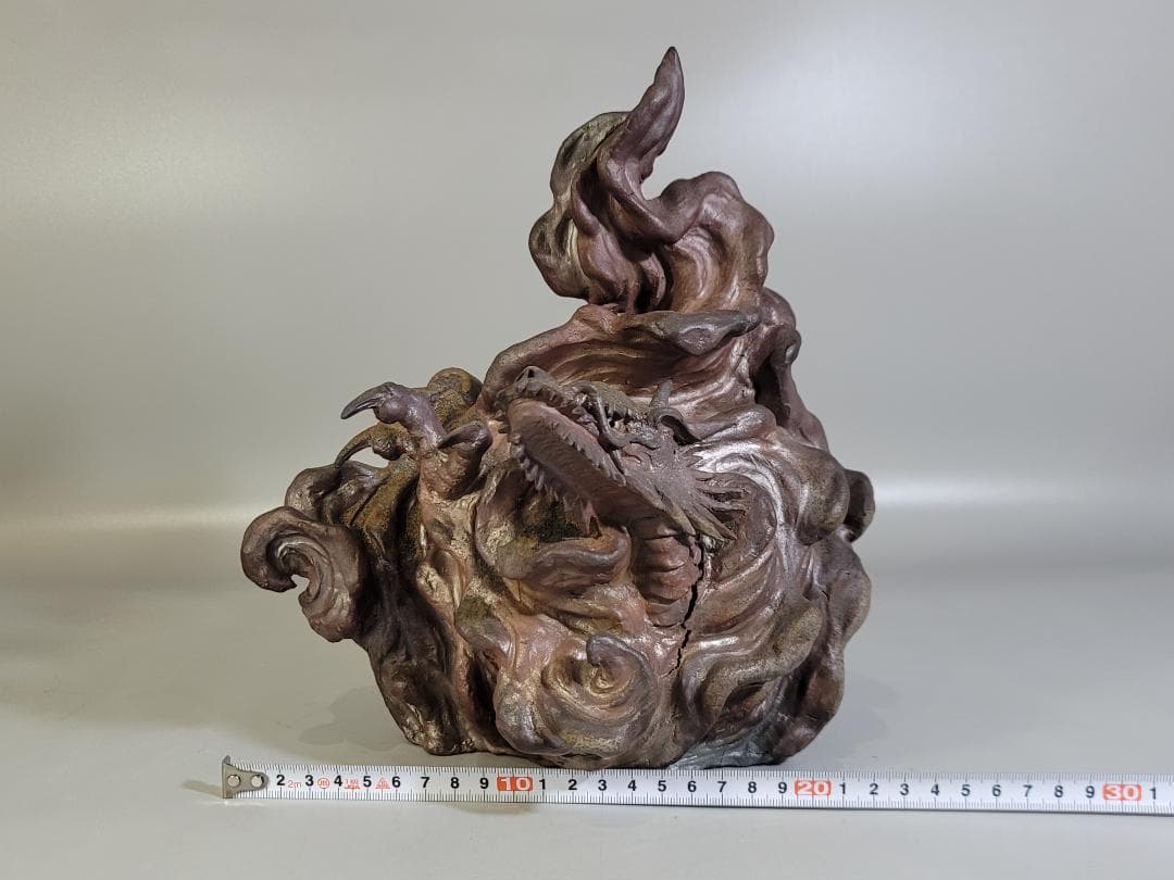 古い備前 雲龍 置物 時代箱 DT405