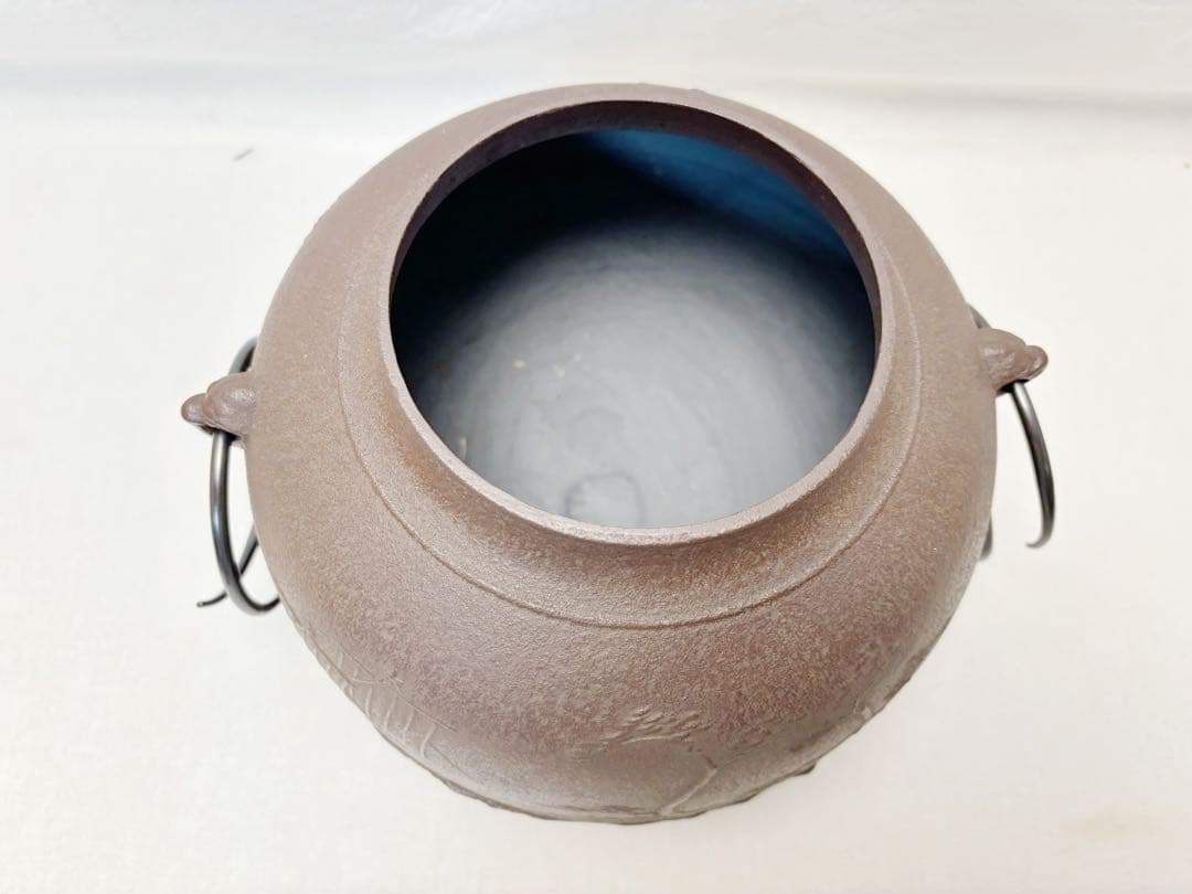 未使用 茶道具 釜師 佐藤清光作 住吉 地紋 真形釜 釜印 釜鐶付 栞 共箱