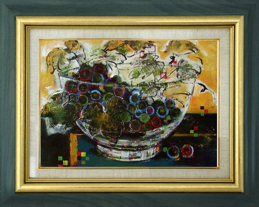 油絵 菅家令子 絵 絵画 インテリア 額付(白) uF6-061203 ぶどう