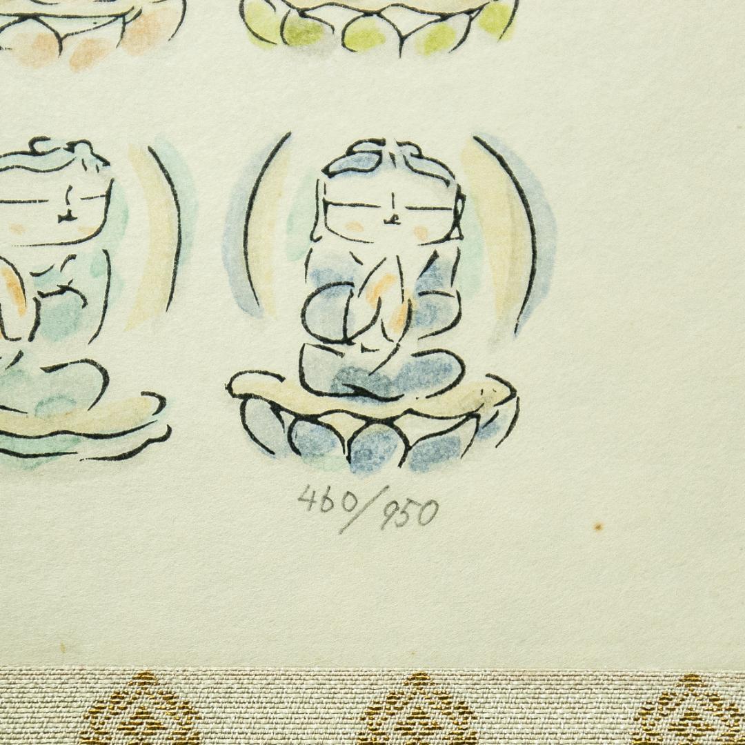 掛軸-1749　佐久間顕一　百体合掌童子　手彩木版画　共箱　太巻　限定九百五十部