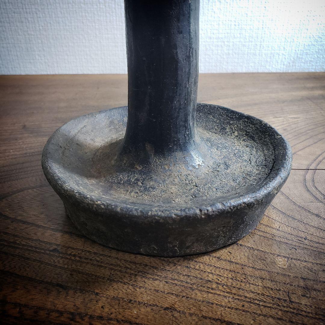 灯明台　灯火台　蝋燭台　古道具　黒　灯明皿　陶器　日本灯明皿　江戸　欠け