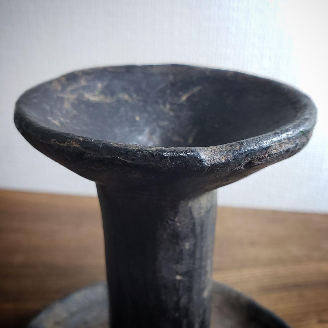 灯明台　灯火台　蝋燭台　古道具　黒　灯明皿　陶器　日本灯明皿　江戸　欠け