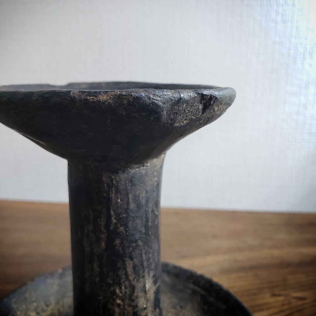 灯明台　灯火台　蝋燭台　古道具　黒　灯明皿　陶器　日本灯明皿　江戸　欠け